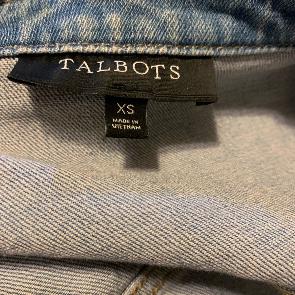 Talbots‎ Womens XS Light Wash Denim Jacket Collarless Frayed Raw Edge VN5214 - Picture 4 of 4